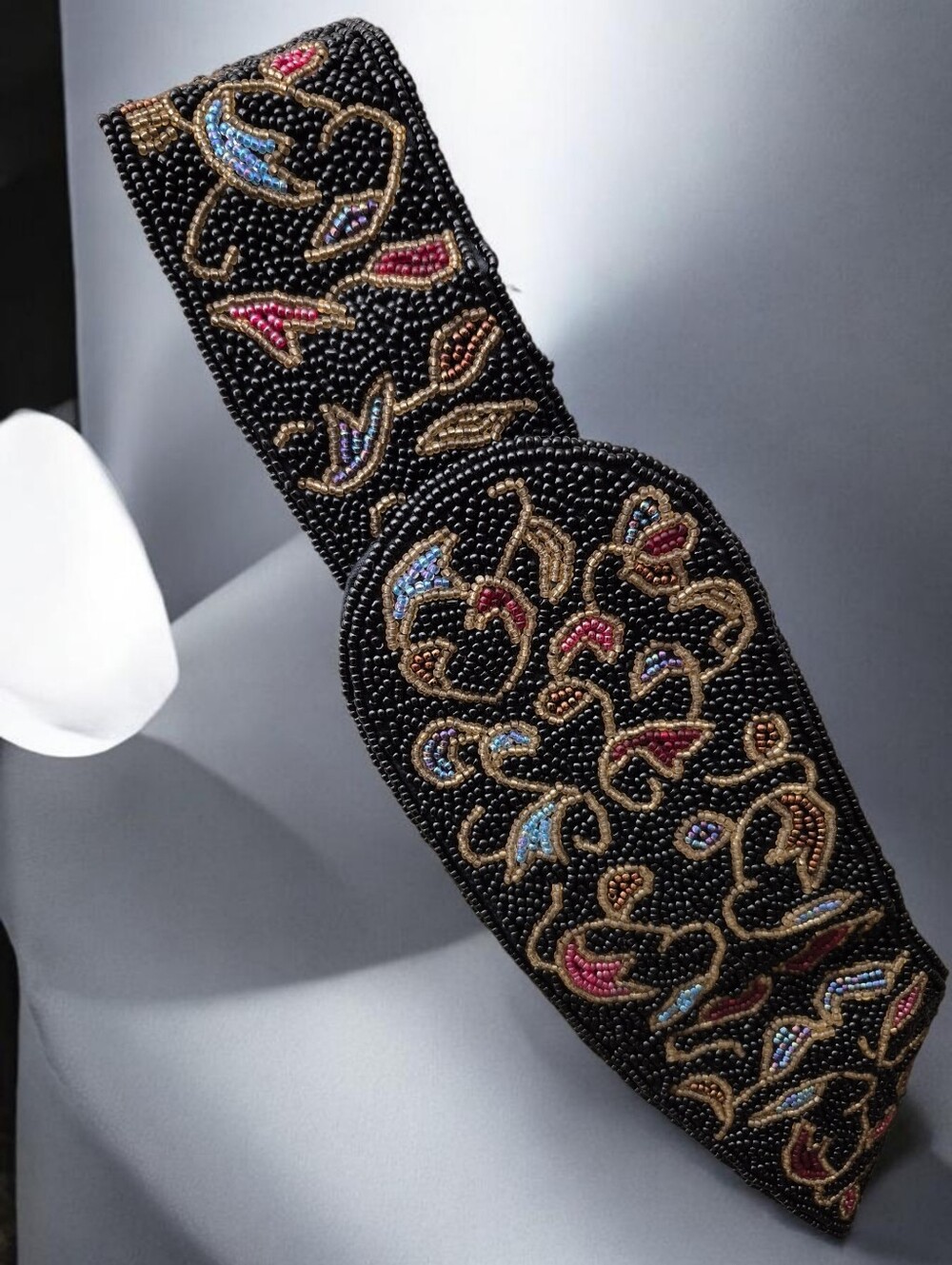 💕VTG Dior Black Beaded Belt with Gold Embroidery and Multicolor Accents💕